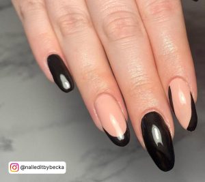 Black And Nude Almond Nails With A Simple Look
