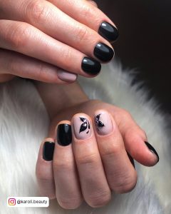 Black And Nude Gel Nails With Butterflies