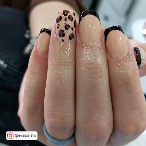 Black And Nude Gel Nails With French Tip Design