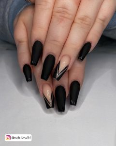 Black And Nude Matte Nails In Coffin Shape