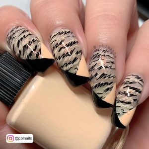 Black And Nude Nail Designs With Zigzag Lines