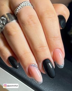 Black And Nude Nail Ideas With Glitter