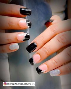 Black And Nude Nails With Glitter