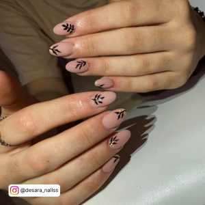 Black And Nude Nails With Steps And Petals