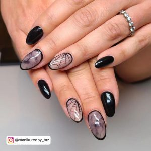 Black And Nude Nails With Webs