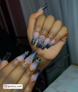 Black And Nude Ombre Nails In Coffin Shape