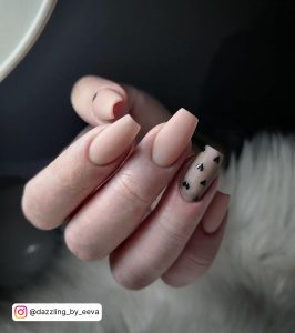 Black And Nude Pink Nails With Matte Finish