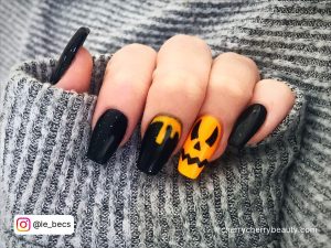 Black And Orange Fall Nails With Pumpkin