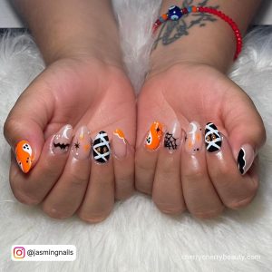 Black And Orange Striped Nails Halloween