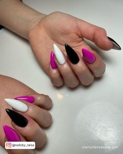 Black And Pink Stiletto Nails With White