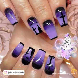 Black And Purple Coffin Nails For Halloween