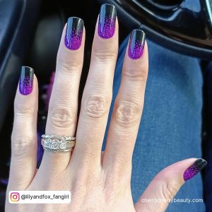 Black And Purple Glitter Ombre Nails In Square Shape