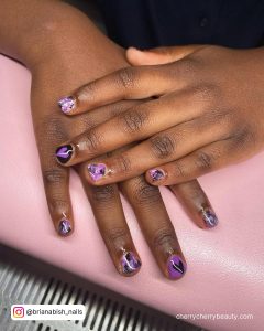 Black And Purple Nail Art Designs For Short Length