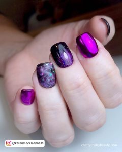 Black And Purple Nail Art In Square Shape
