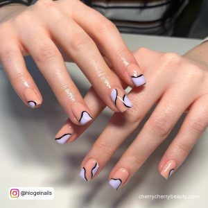 Black And Purple Nails Coffin With Nude Basecoat