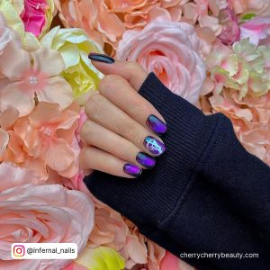 Black And Purple Nails Short With Ombre Effect