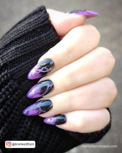 Black And Purple Ombre Nails In Stiletto Shape