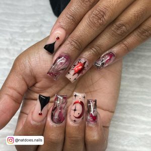 Black And Red Halloween Stilletto Nail Designs For Long Nails