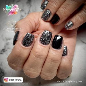 Black And Silver Glitter Nails For Short Length
