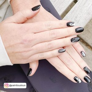 Black And White Chrome Nails For Halloween