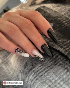 Black And White Long Nails In Almond Shape
