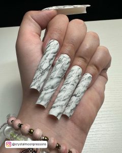 Black And White Marble Gel Nails For Extra Long Length