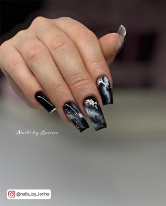 Black And White Marble Nails With Glitter
