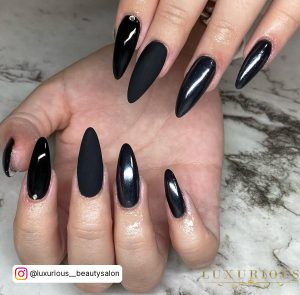 Black And White Nails Long With Matte Finish On Two Nails
