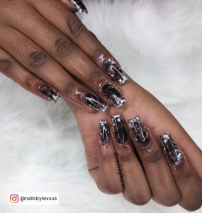 Black And White Square Nail Designs For Gothic Look