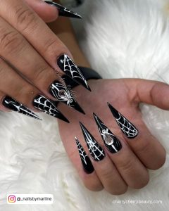 Black And White Stiletto Nail Designs With Webs