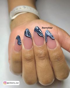 Black And White Swirl Nails In Almond Shape
