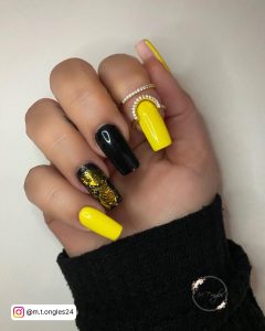 Black And Yellow Coffin Nails