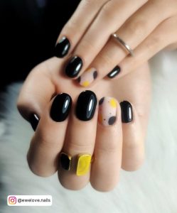 Black And Yellow Nail Art Designs In Almond Shape