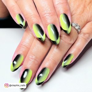 Black And Yellow Nail Art With Ombre