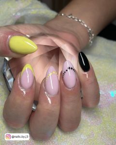Black And Yellow Nail Designs With Dots
