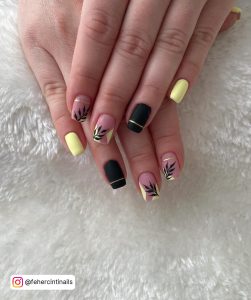 Black And Yellow Nail Designs With Stems