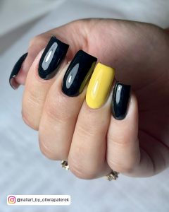 Black And Yellow Nails Coffin With Shiny Finish