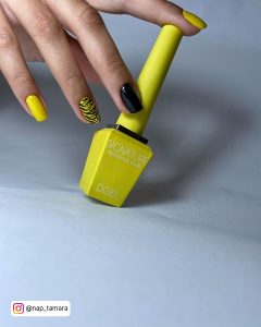 Black And Yellow Nails In Short Length