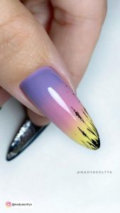 Black And Yellow Nails With Purple Combination