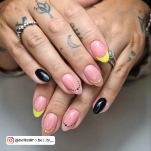 Black And Yellow Stiletto Nails With Dots