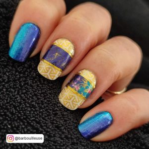 Black Blue And Gold Nails