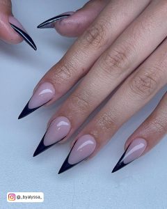Black Chrome French Tip Nails With Nude Base Coat