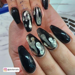 Black Chrome Nail Designs With Stickers