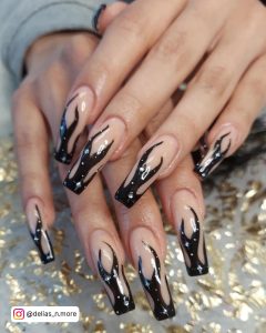 Black Flame Nail Design With Glossy Finish