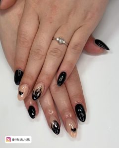 Black Flame Nail Designs With Hearts