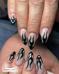 Black Flame Nails In Almond Shape