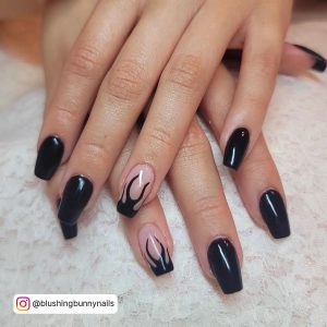 Black Flame Nails In Coffin Shape