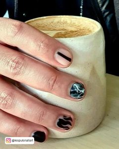 Black Flame Nails Short With Marble Design
