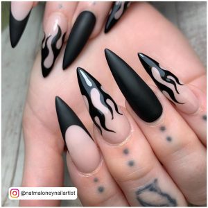 Black Flame Nails With Matte Finish