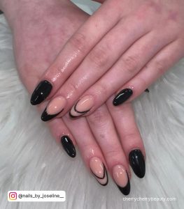 Black French Almond Nails With Outline